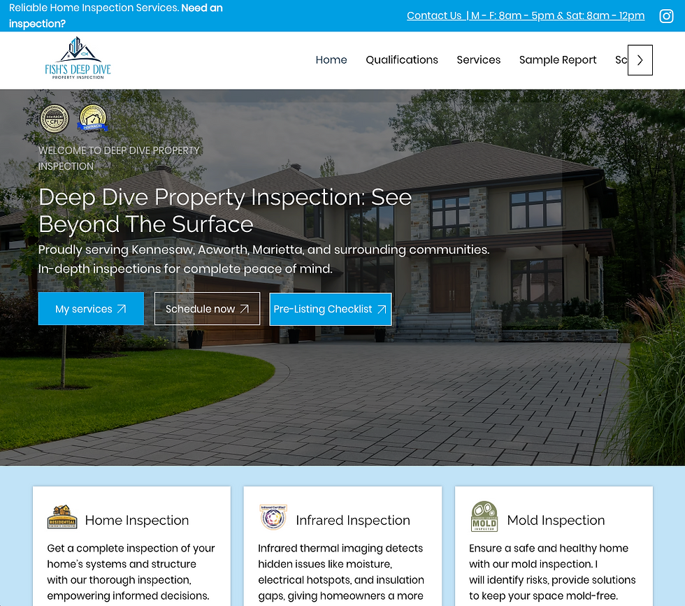 Fish's Deep Dive Property Inspection Website Mockup