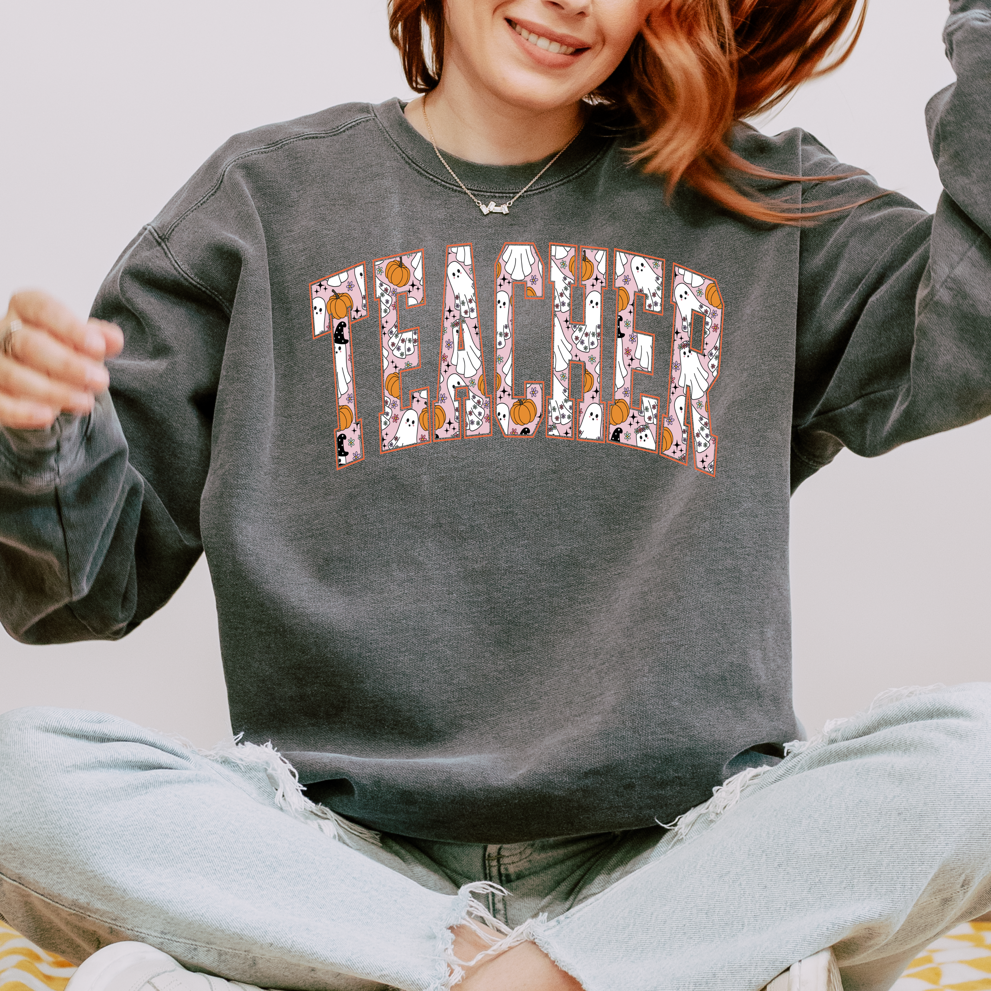 October Print Teacher Comfort Color Crew Neck