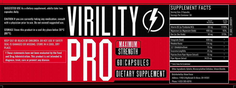 Virility Pro Product Label