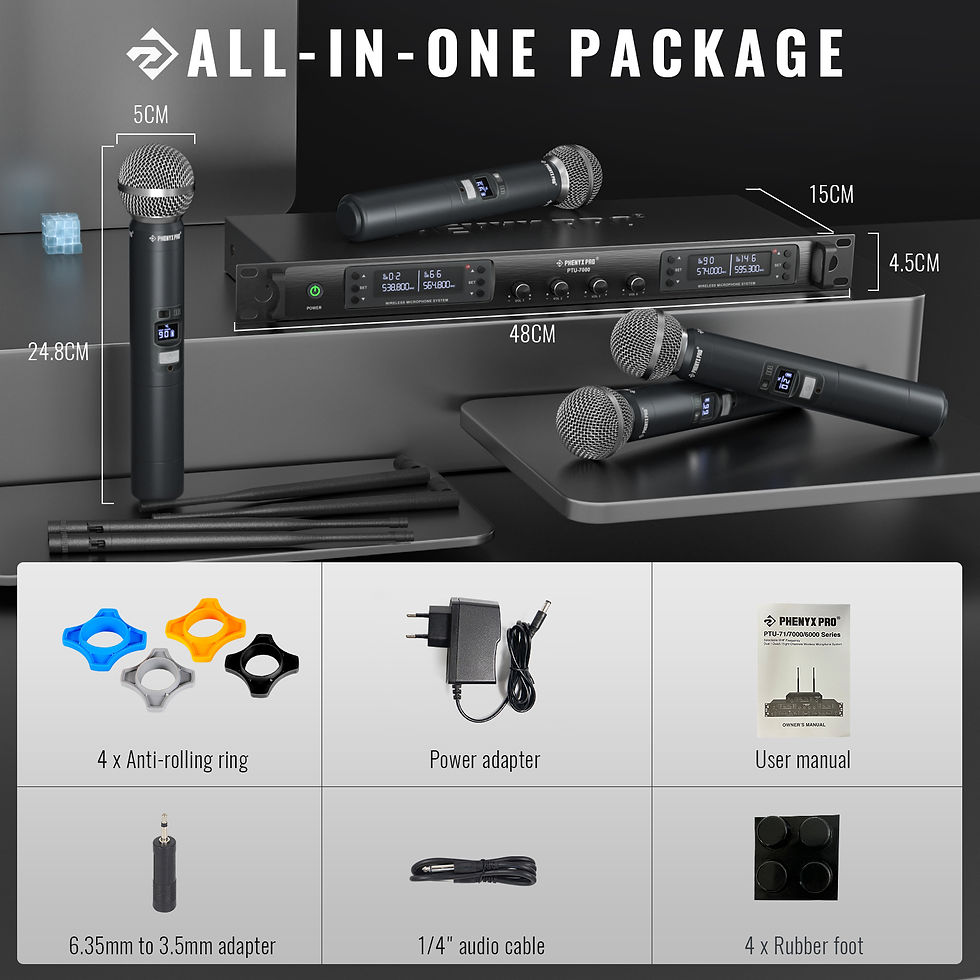 Miniatura: Phenyx Pro UHF Wireless Microphone System PTU-7000 with 4x40Channels Handheld Mi
