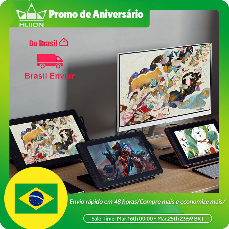 Brazil Warehouse HUION Kamvas 12/13/16/22/24 Graphic Tablet with Screen Art Disp