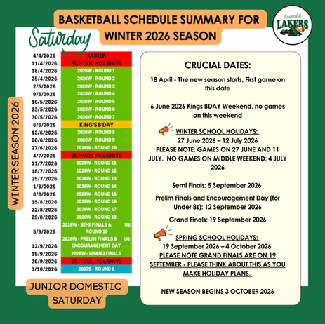 Saturday Competition – Winter 2026 Season Schedule
