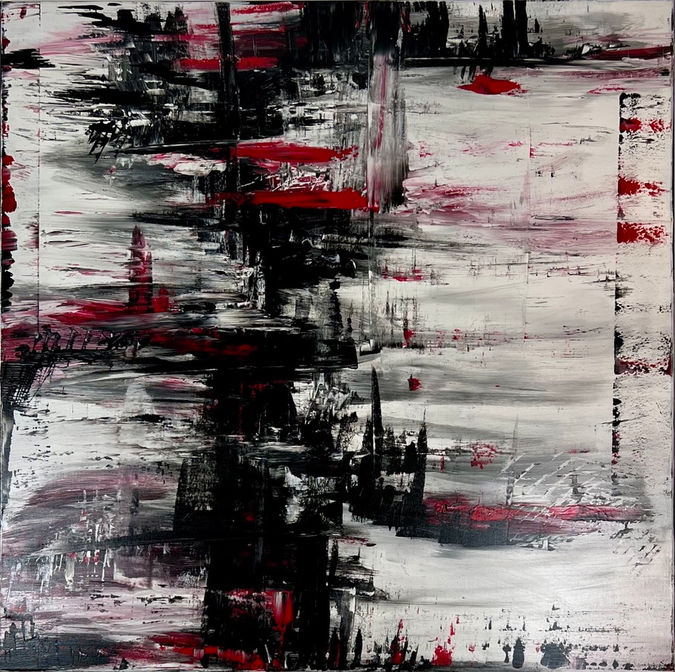 Black Runner  |  Unikat | Handmade Kunstwerk auf Leinwand mit Acryl  |  weiß schwarz rot 