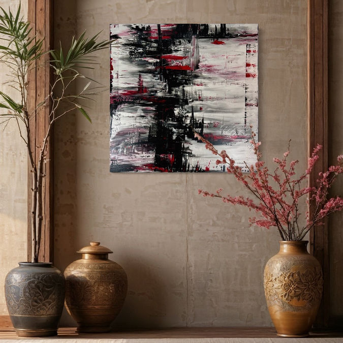 Black Runner |  Unikat | Handmade Kunstwerk auf Leinwand mit Acryl | schwarz weiß rot 