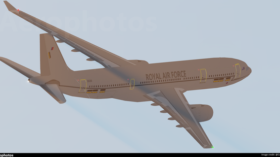 Royal Air Force Airbus KC-30A
10th squadron- Rem Acu Tangere
(ZZ236)
Banking out of Porto Menezes