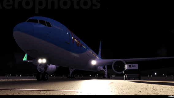 TUI Boeing 767-300ER (G-OBYK) having just arrived at Auchenbergh on an sunset flight from Porto