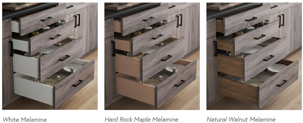 Cabinet drawers interiors, White, Maple, Walnut