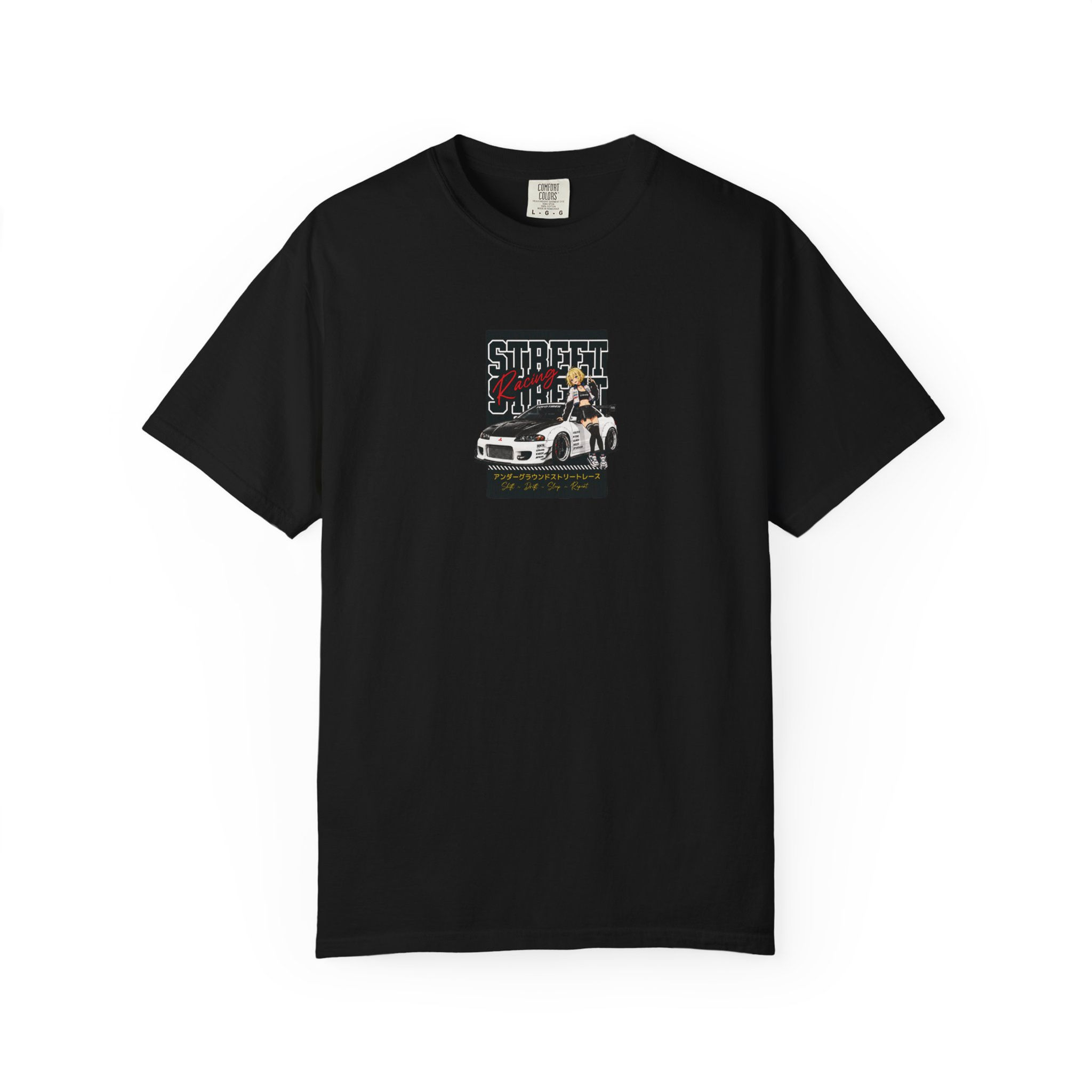 Street Racing Anime T-Shirt — White Car & Racer Graphic Tee