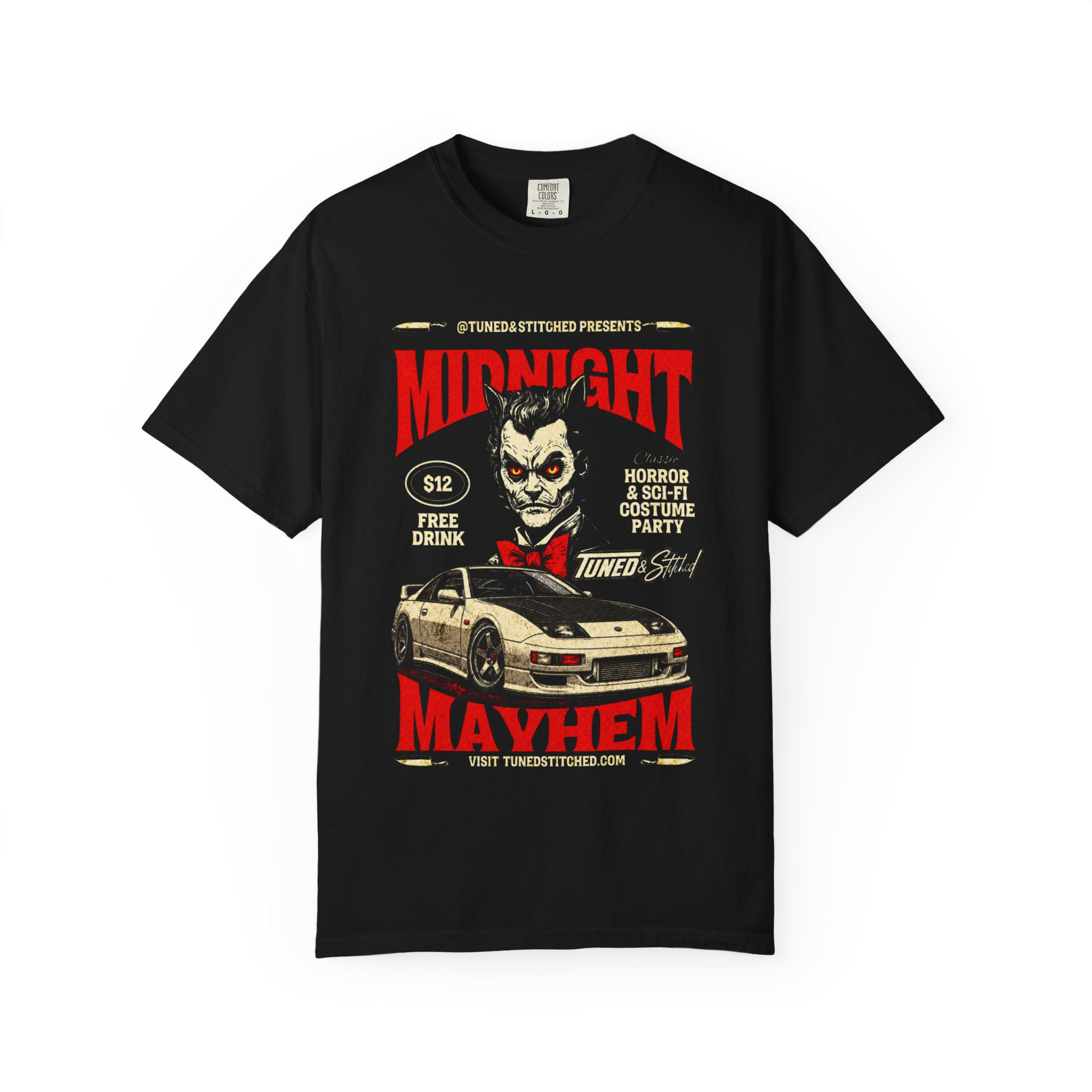 Midnight Mayhem T‑Shirt – Horror Car Party Graphic Tee ("Midnight Mayhem")