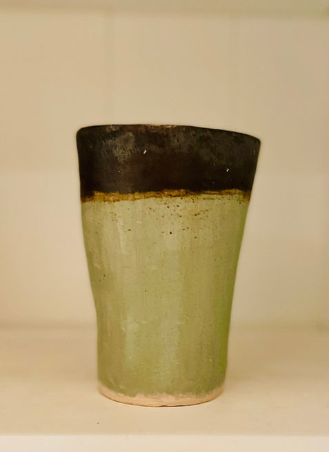 Ceramic goblet with metallic glazed rim