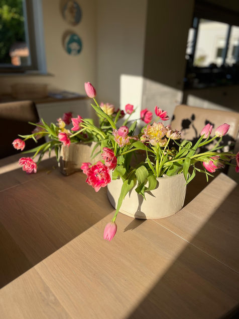 Semi-circular glazed ceramic vases