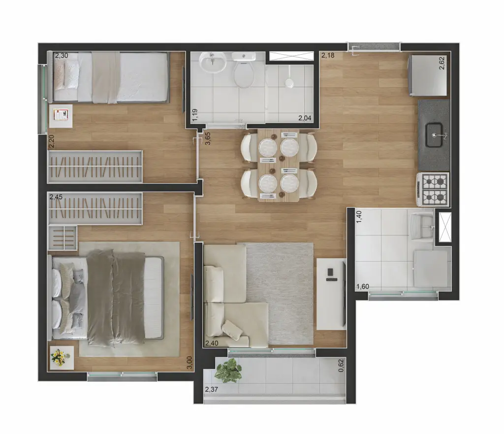 apartamentos com 1 e 2 dormitorios 