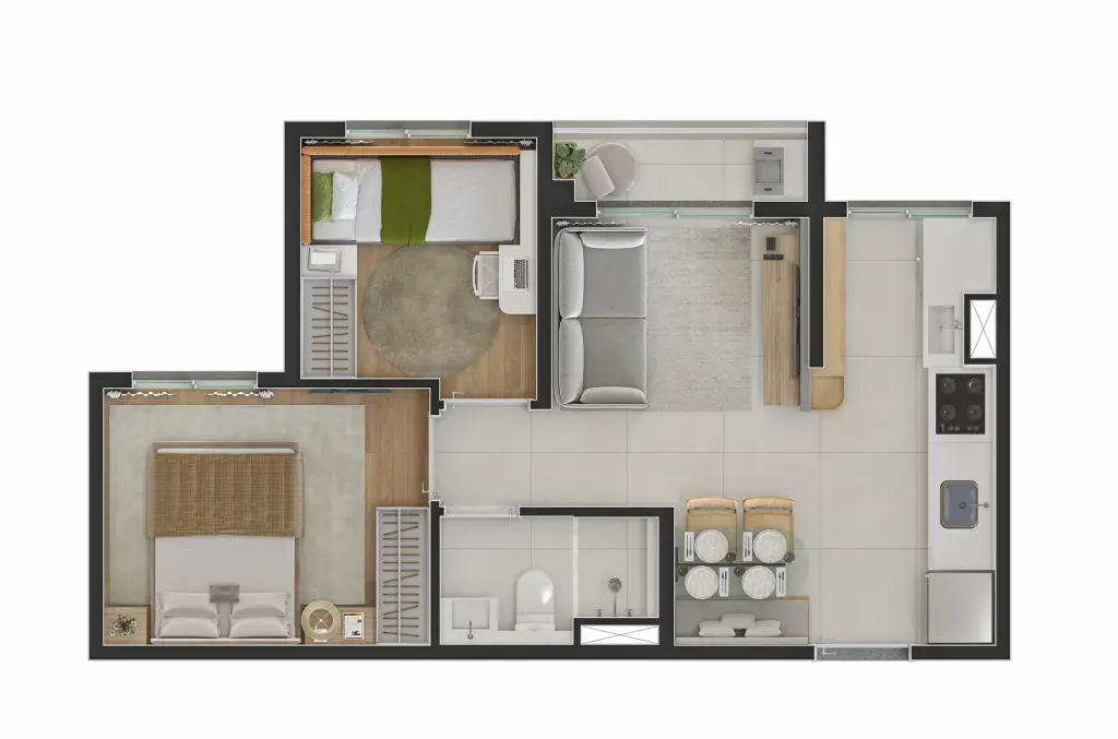 apartamentos com 1 e 2 dormitorios 