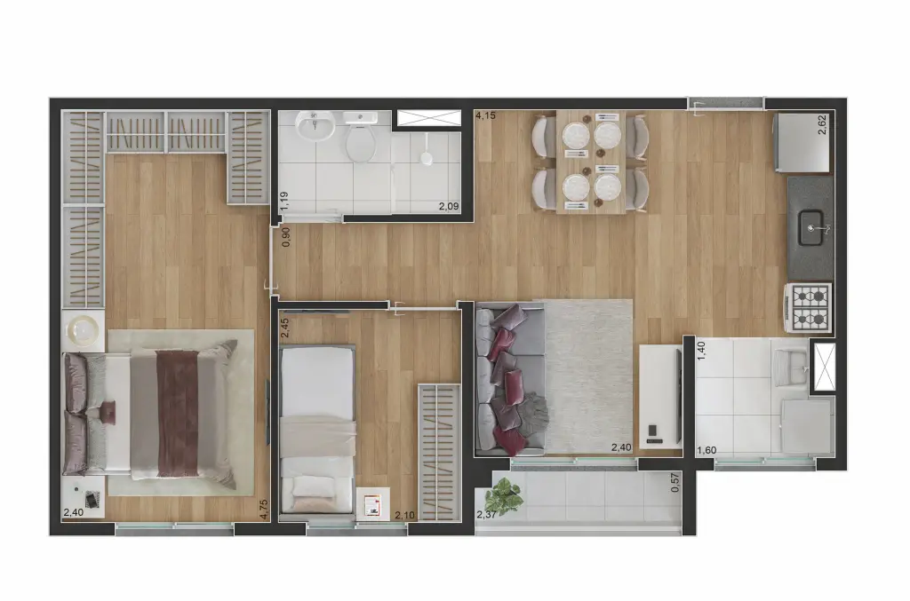 apartamentos com 1 e 2 dormitorios 