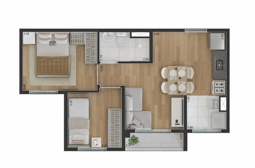 apartamentos com 1 e 2 dormitorios 