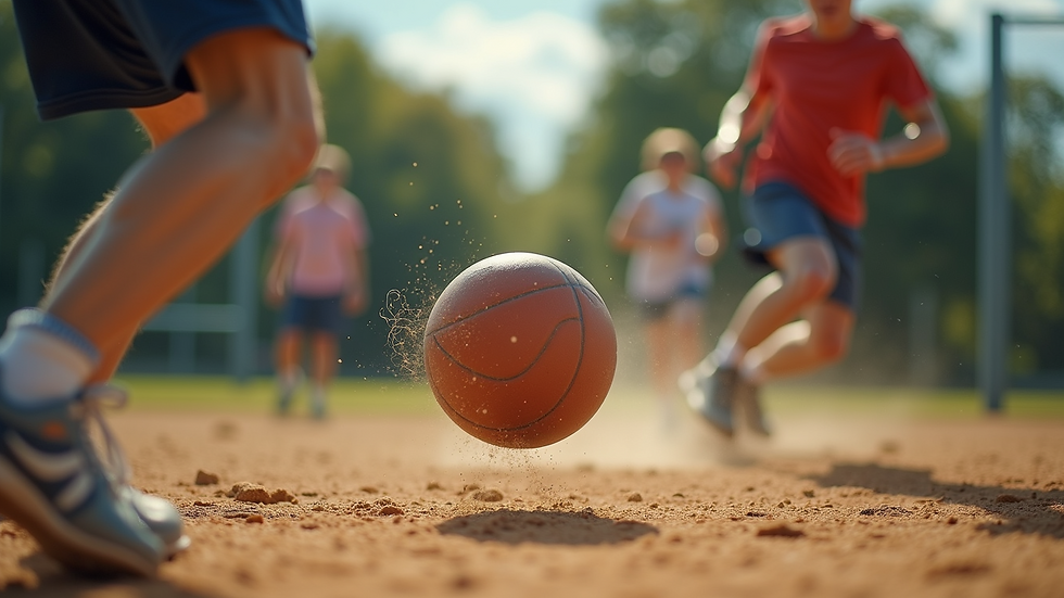 Eye-level view of a dodgeball game in action