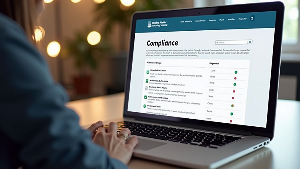 Eye-level view of a laptop screen showing a website compliance checklist