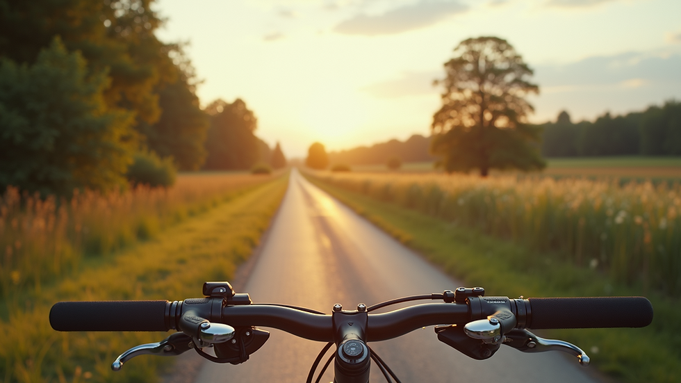 Close-up of a serene cycling path through a beautiful landscape