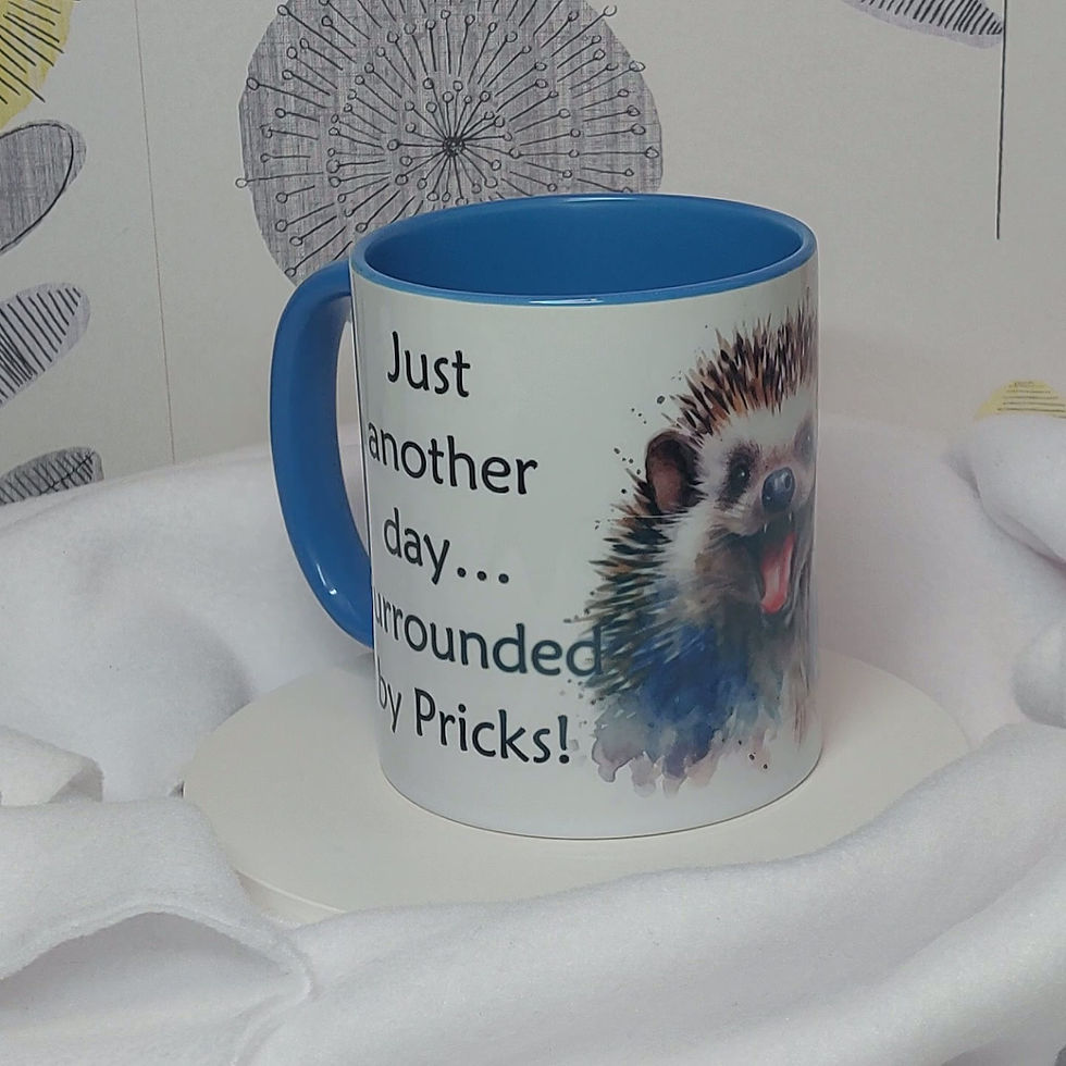 Thumbnail: Cheeky smiling open mouthed Hedgehog watercolour with "Just Another Day Surrounded By Pricks" slogan in black text