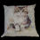 Thumbnail: Cream linen cushion featuring watercolour cute tabby coloured cat image with paint splashes & drips.