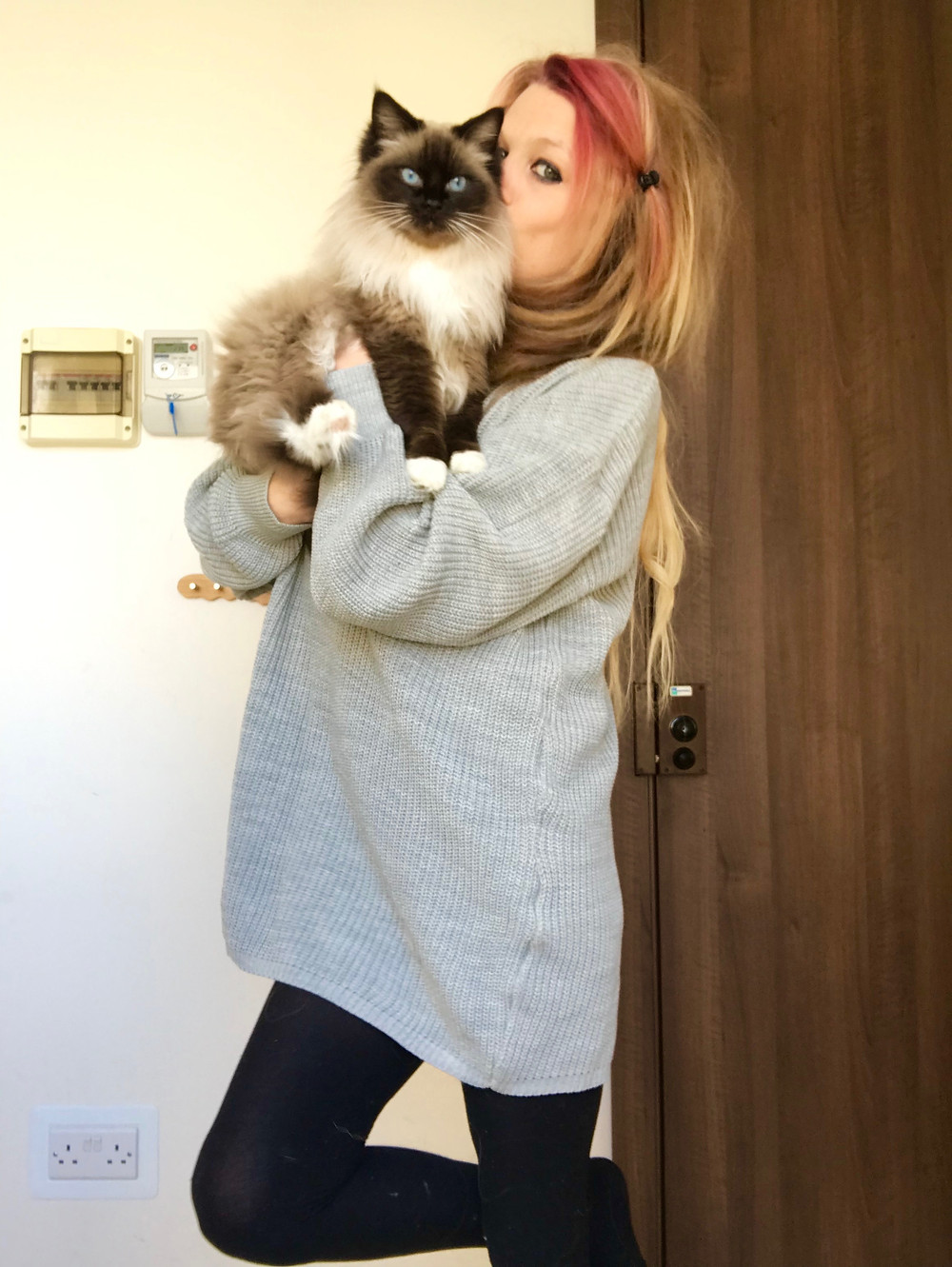 Grey Knitted Turtleneck Mini Jumper Dress: