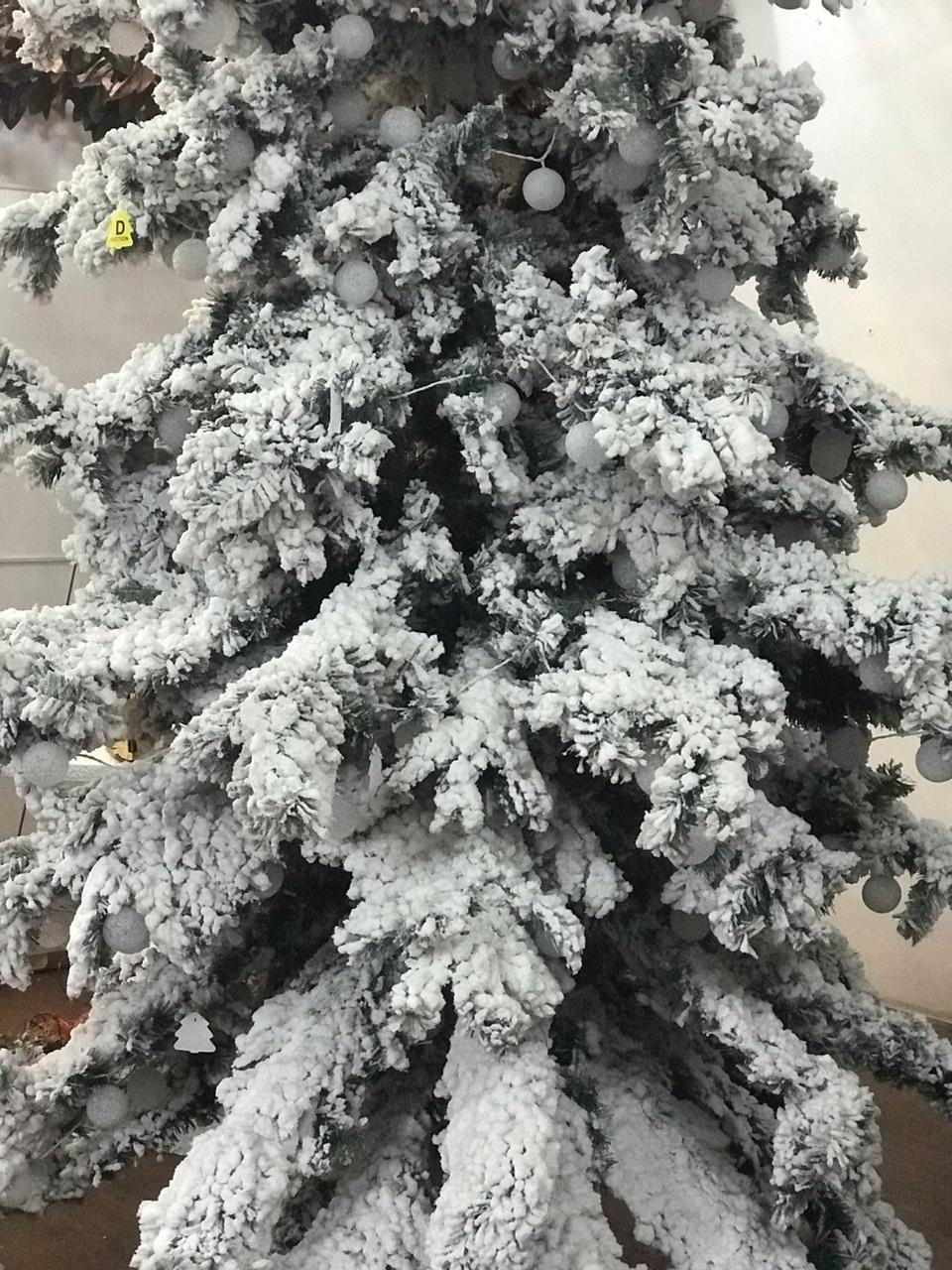 15" SLIM FLOCKED TREE,3455 TIPS IN BMY METAL BASE, 84" Diamter
