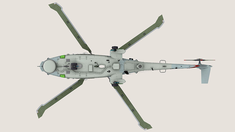 3D model of Lynx helicopter underside showing landing gear and lower fuselage