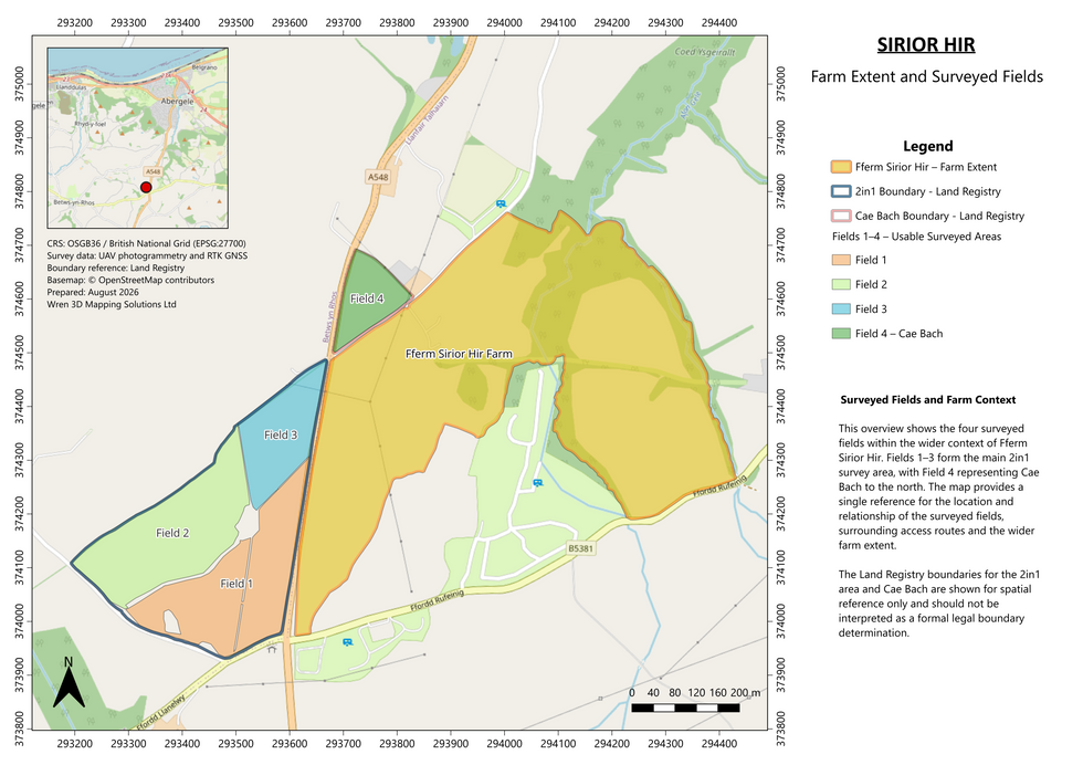 Map showing the boundaries mapped as part of the Sirior Hir Farm survey, Abergele.