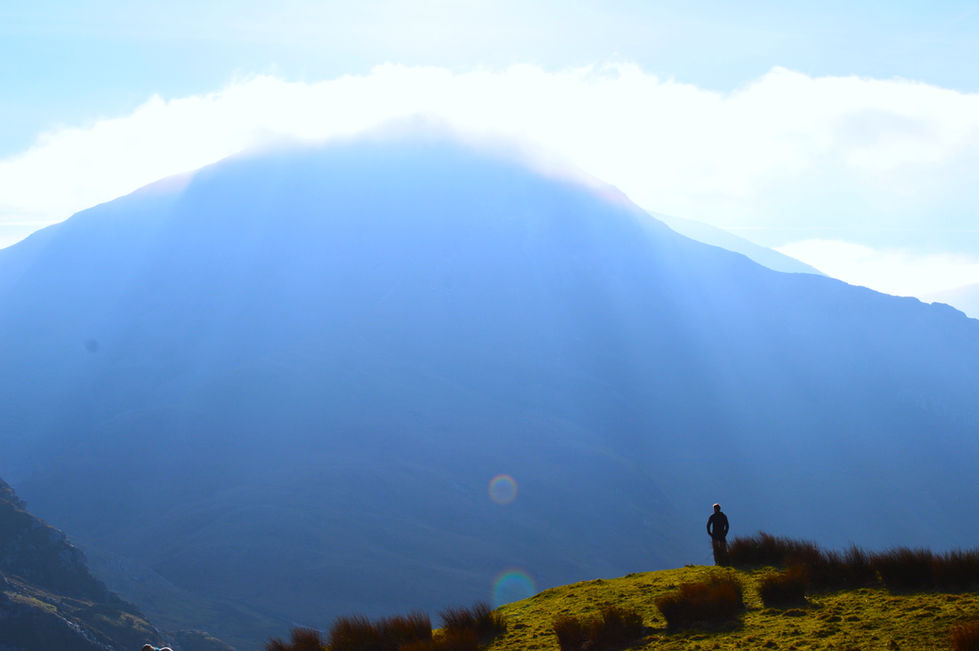 Blue mountain silhouette landscape in Eryri near Rhyd Ddu