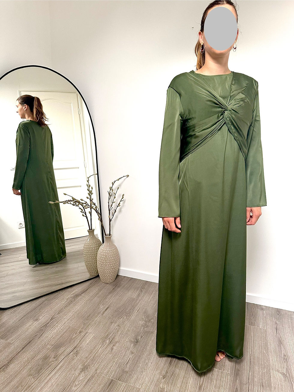 Miniature : Ensemble Kimono et sous-robe à nœud en satin couleur bleu