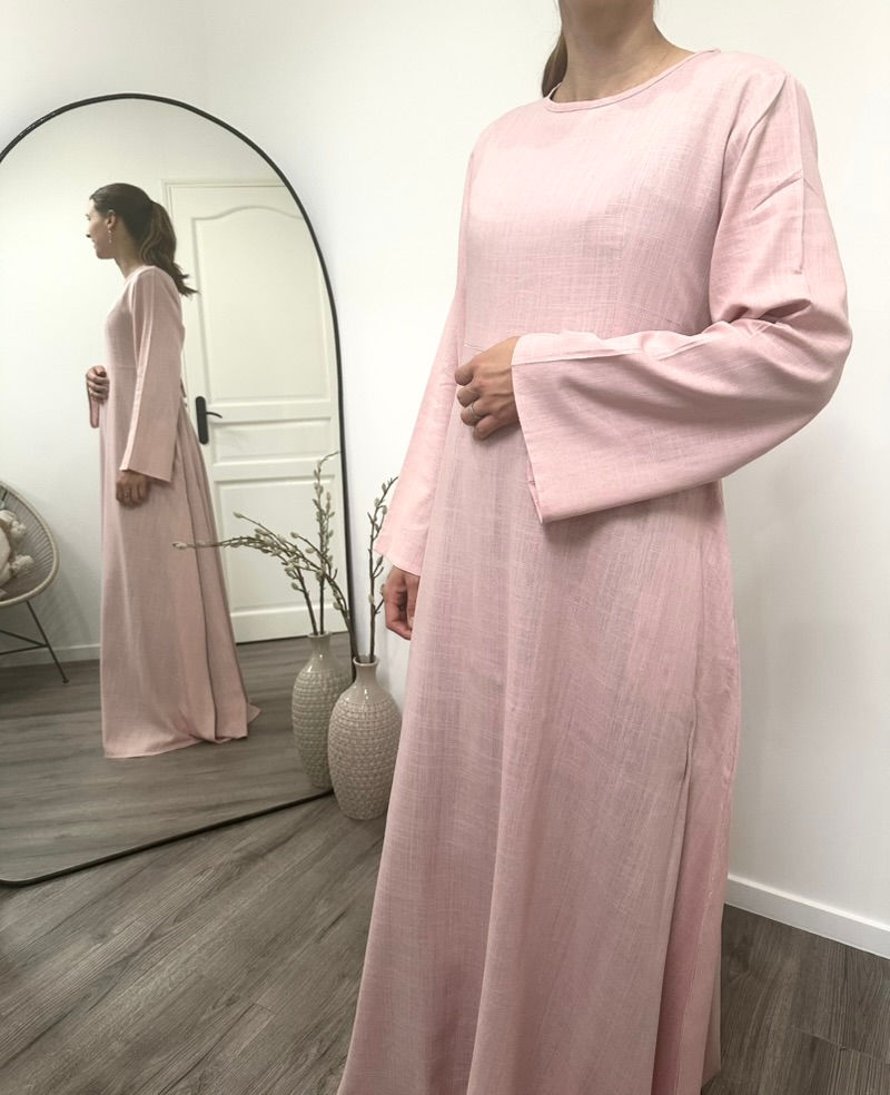 Miniature : Robe en lin mastour fluide manches évasées rose