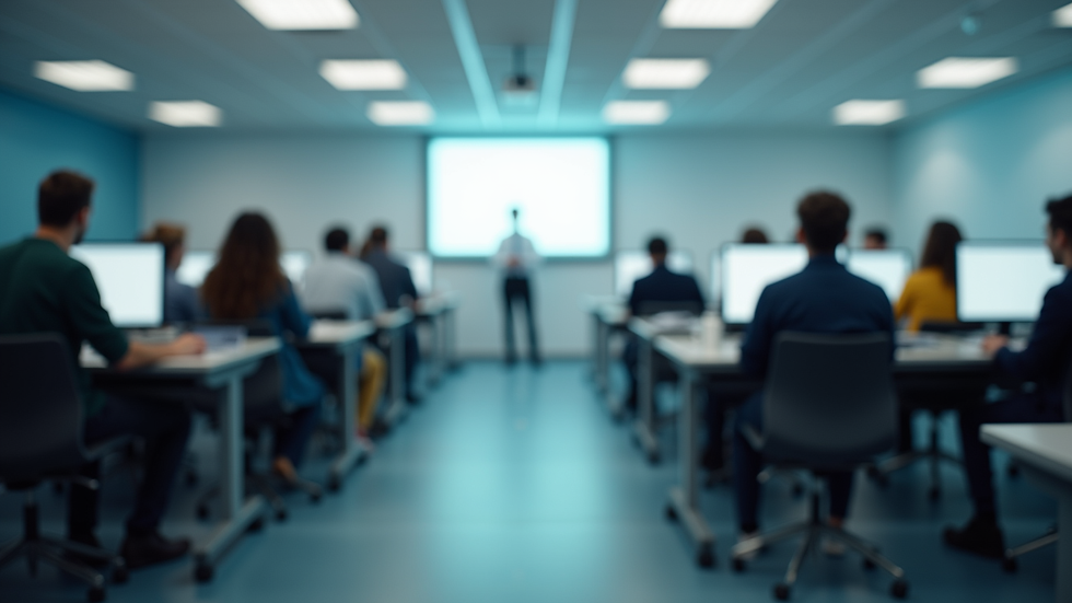 Vue en plongée d'une salle de formation IT avec des participants concentrés