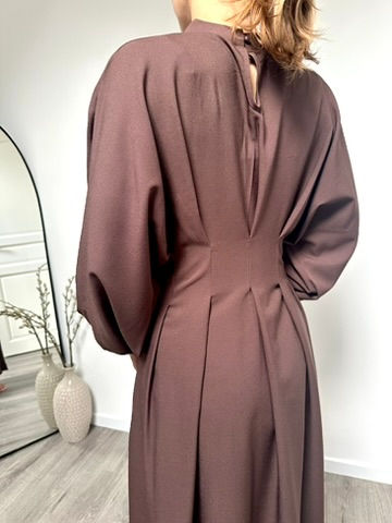 Miniature : Robe Plissée Resserrée à la taille en lin marron