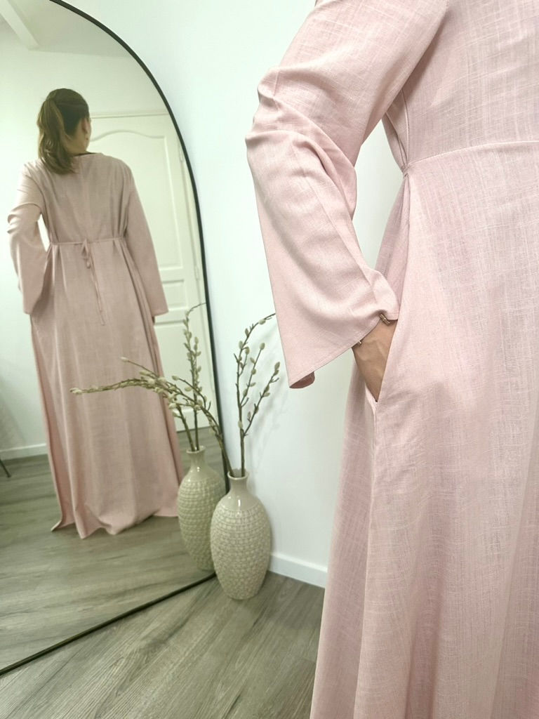 Miniature : Robe en lin mastour fluide manches évasées rose