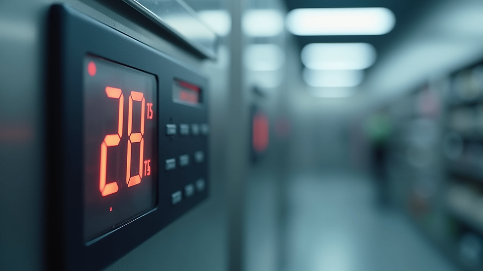 Close-up view of a digital temperature control panel on a commercial freezer
