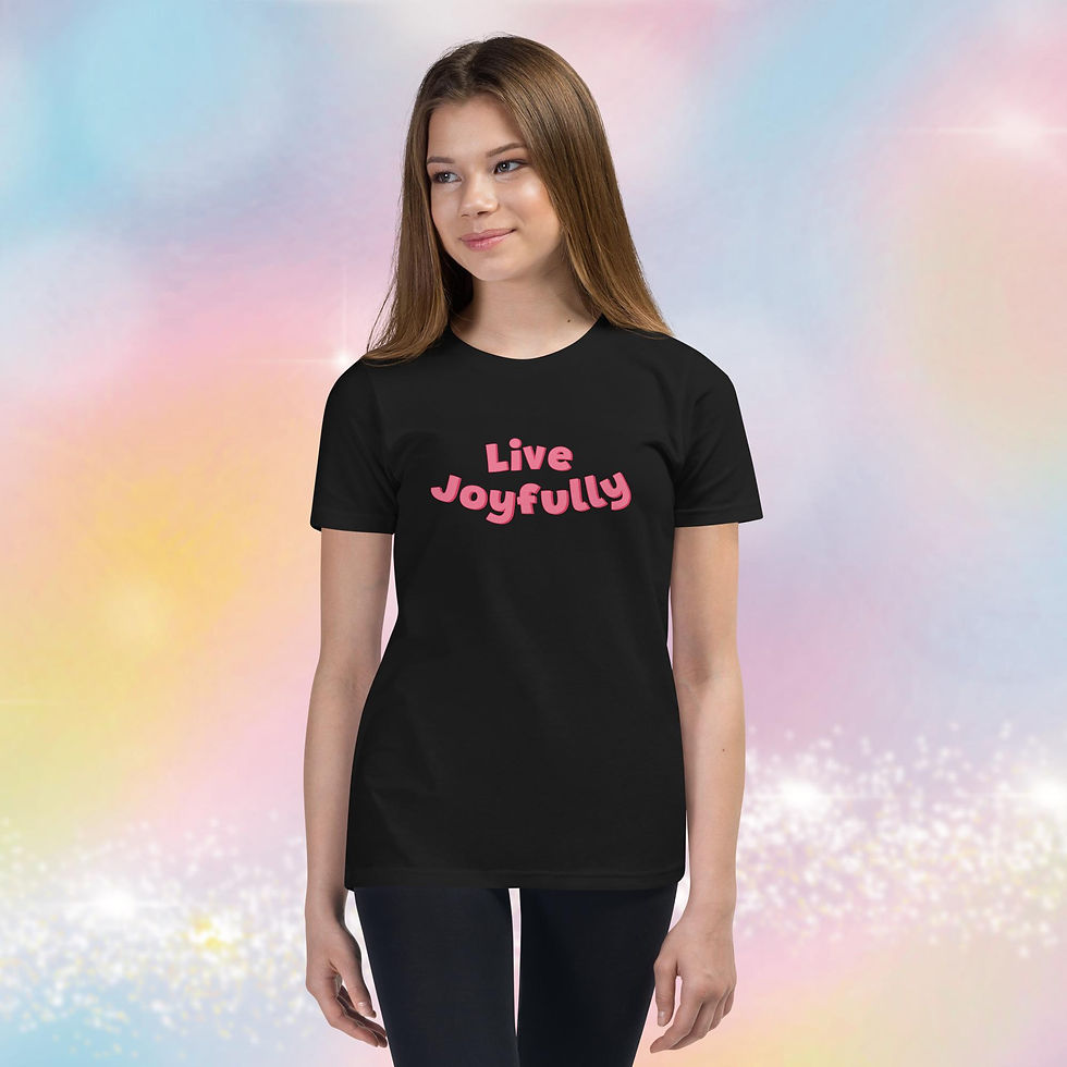 Thumbnail: Live Joyfully - Youth Short Sleeve T-Shirt (pink text)