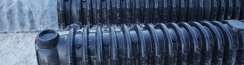 leaching chamber or sewerage septic field leaching under construction. Groundwater pipe pl
