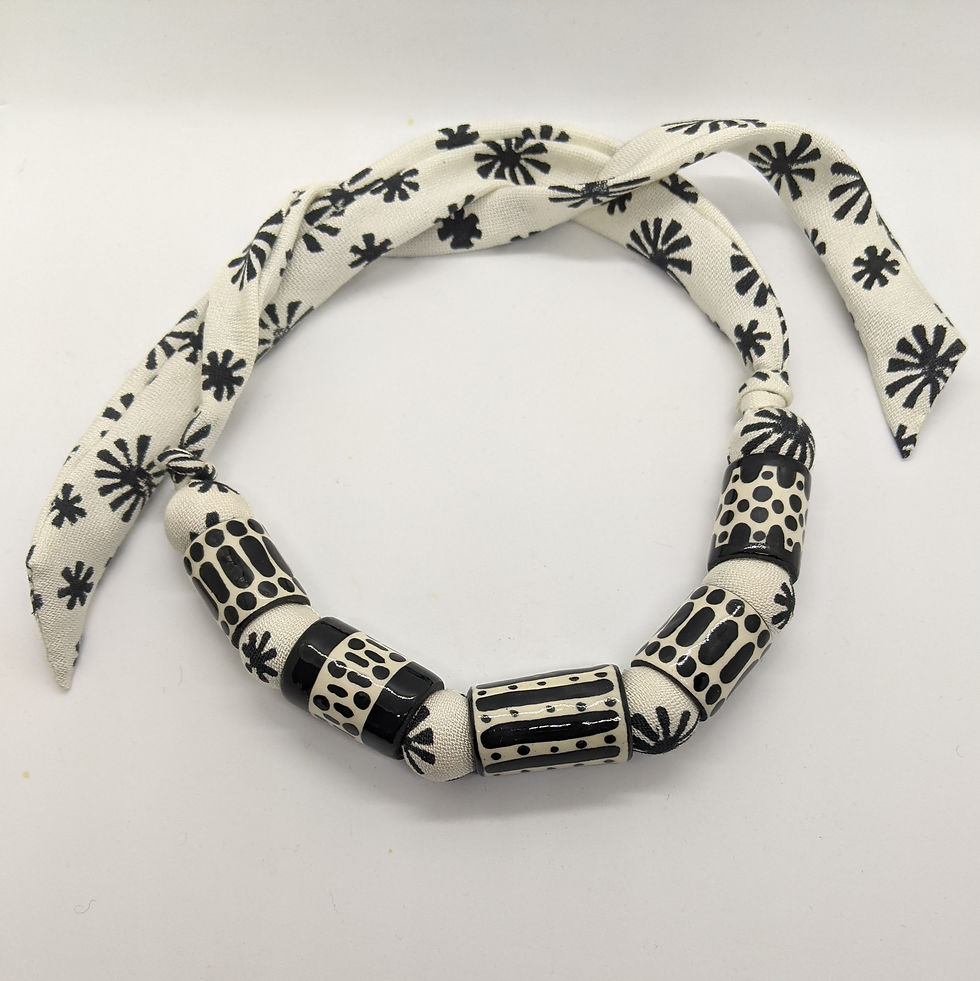 Thumbnail: Ceramic Bead and Fabric Necklace