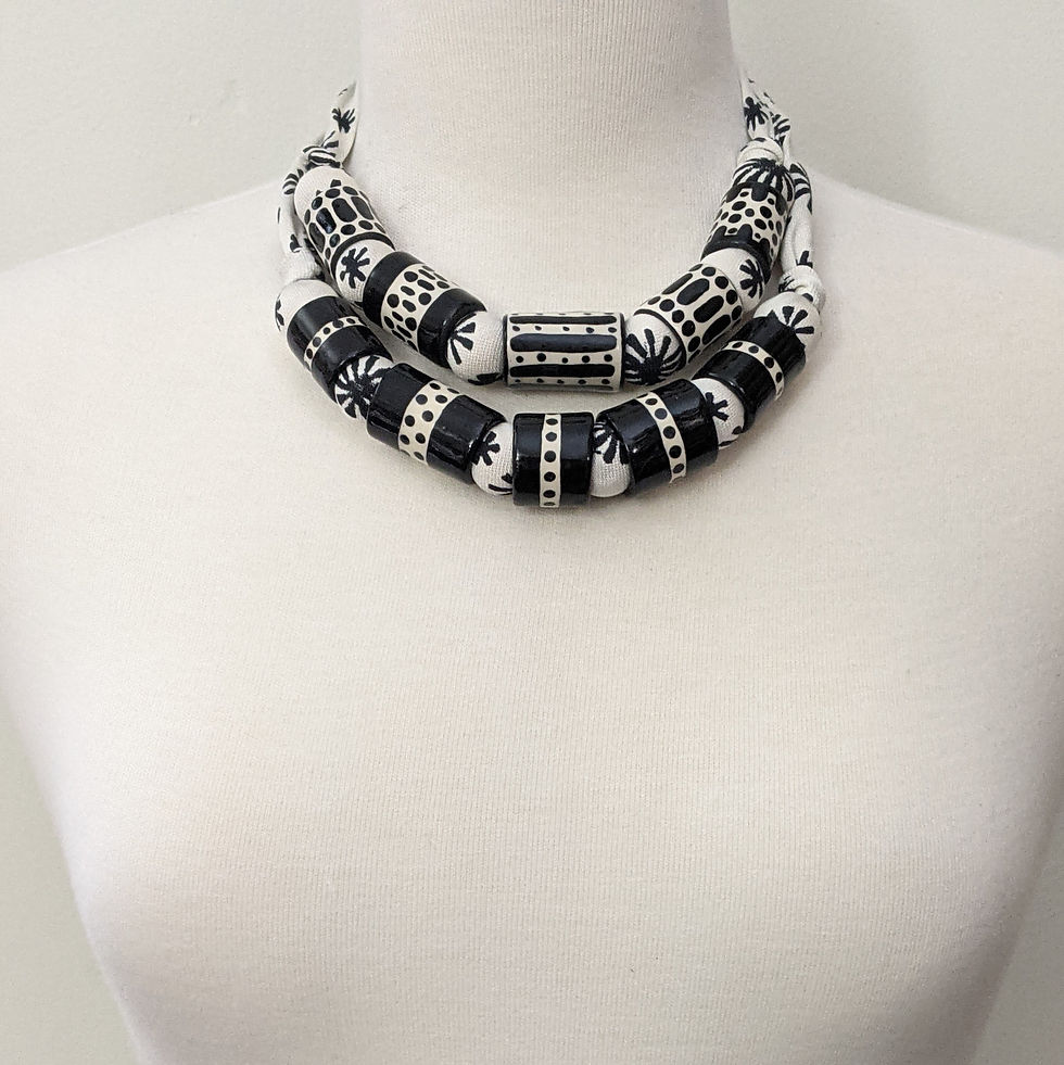 Thumbnail: Ceramic Bead and Fabric Necklace