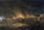 A historical painting depicting the devastating Great Fire of London