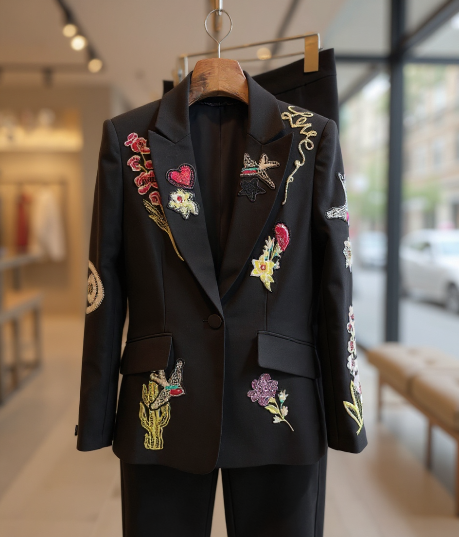 Thumbnail: Women’s Beaded Embroidered Blazer & Trousers Set