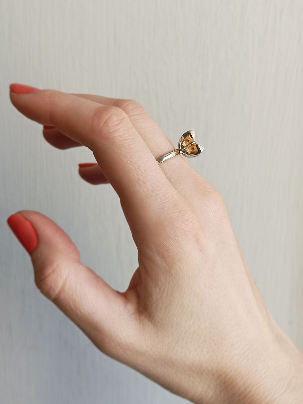 Thumbnail: 925 Silver 750 White Gold ring with citrine stone Sun. Square with triangles. Geometric. Mirtyna jewelry