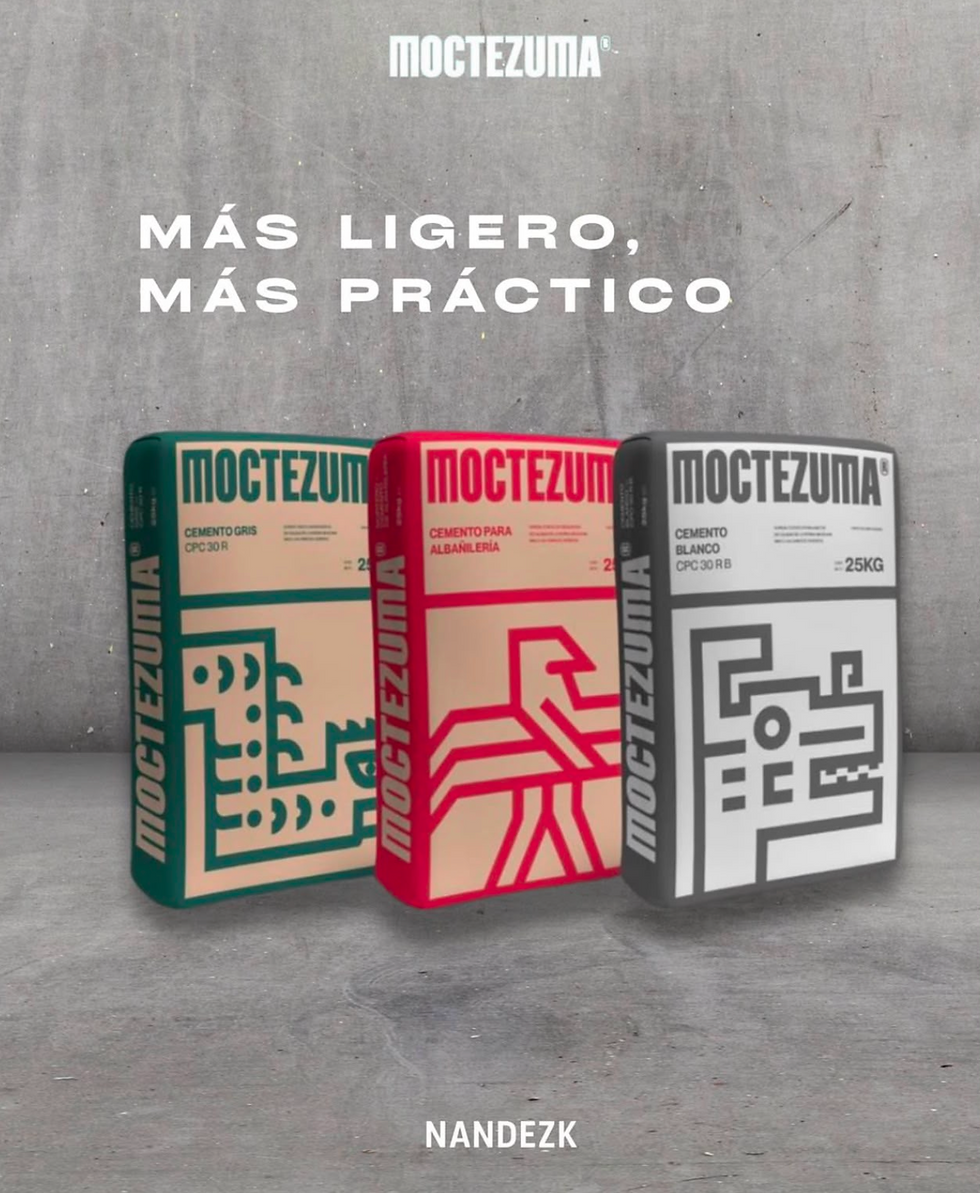Imagen oficial de Cemento Moctezuma con tres bultos de cemento