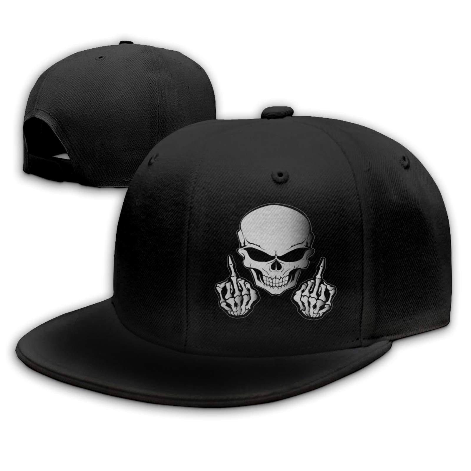 Negi Skull Finger Flat Bill Hats Snapback Hat for Men Brim Baseball Cap for Men