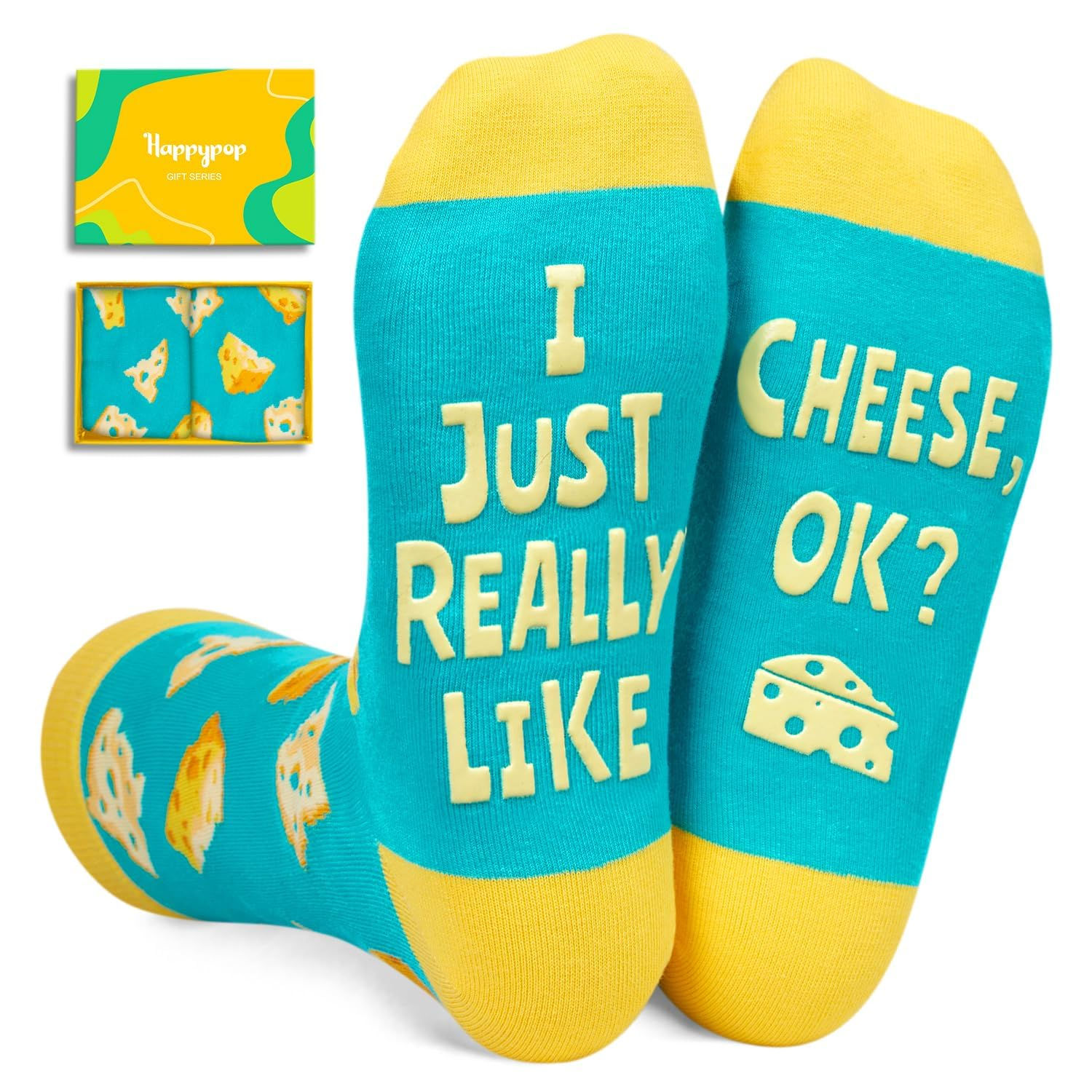 HAPPYPOP Cheese Gifts Cheese Socks Men Women - Funny Cheese Lover Gifts Christma