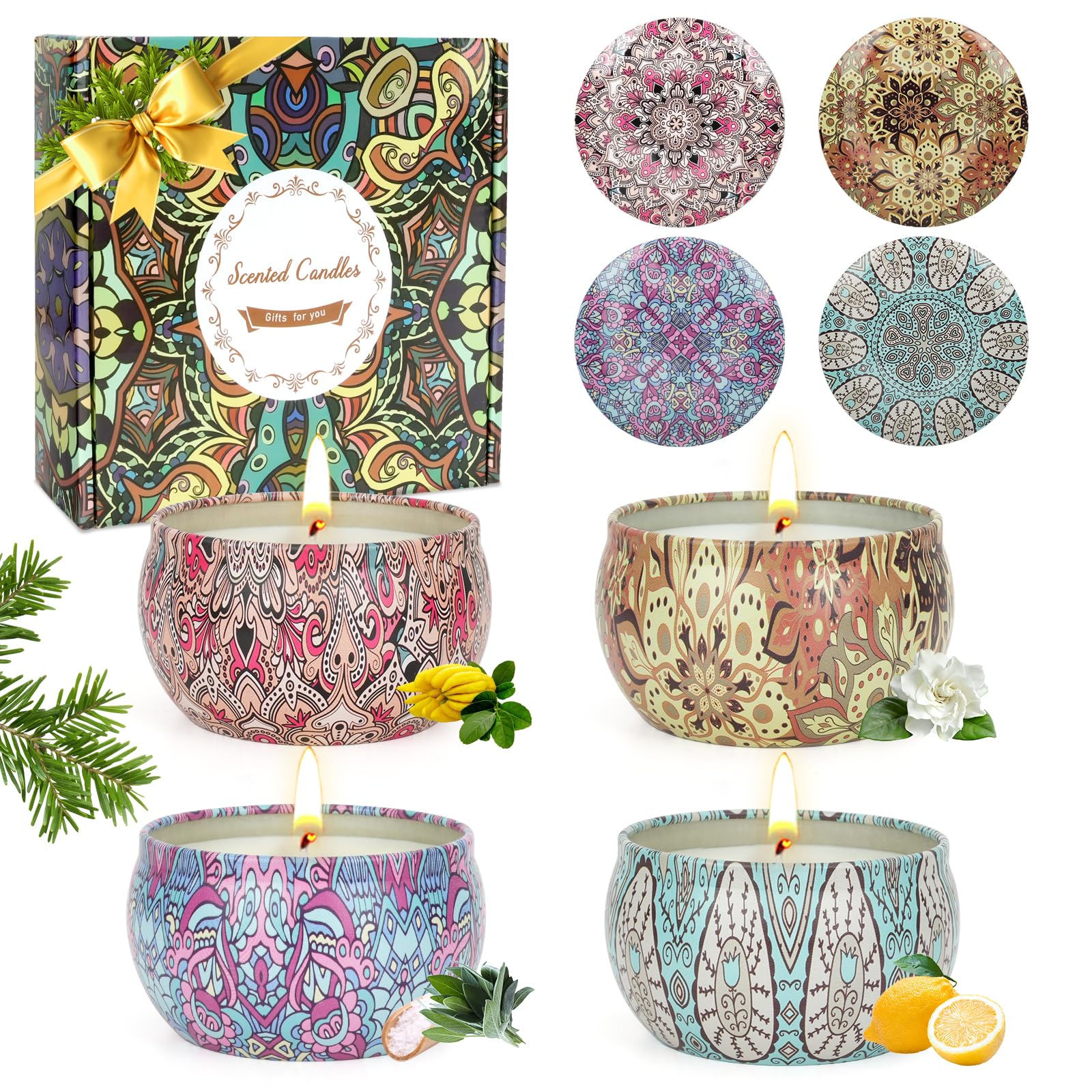Scented Candles Gifts for Women 4 Pack Aromatherapy Candle Up to 90 Hours Home S