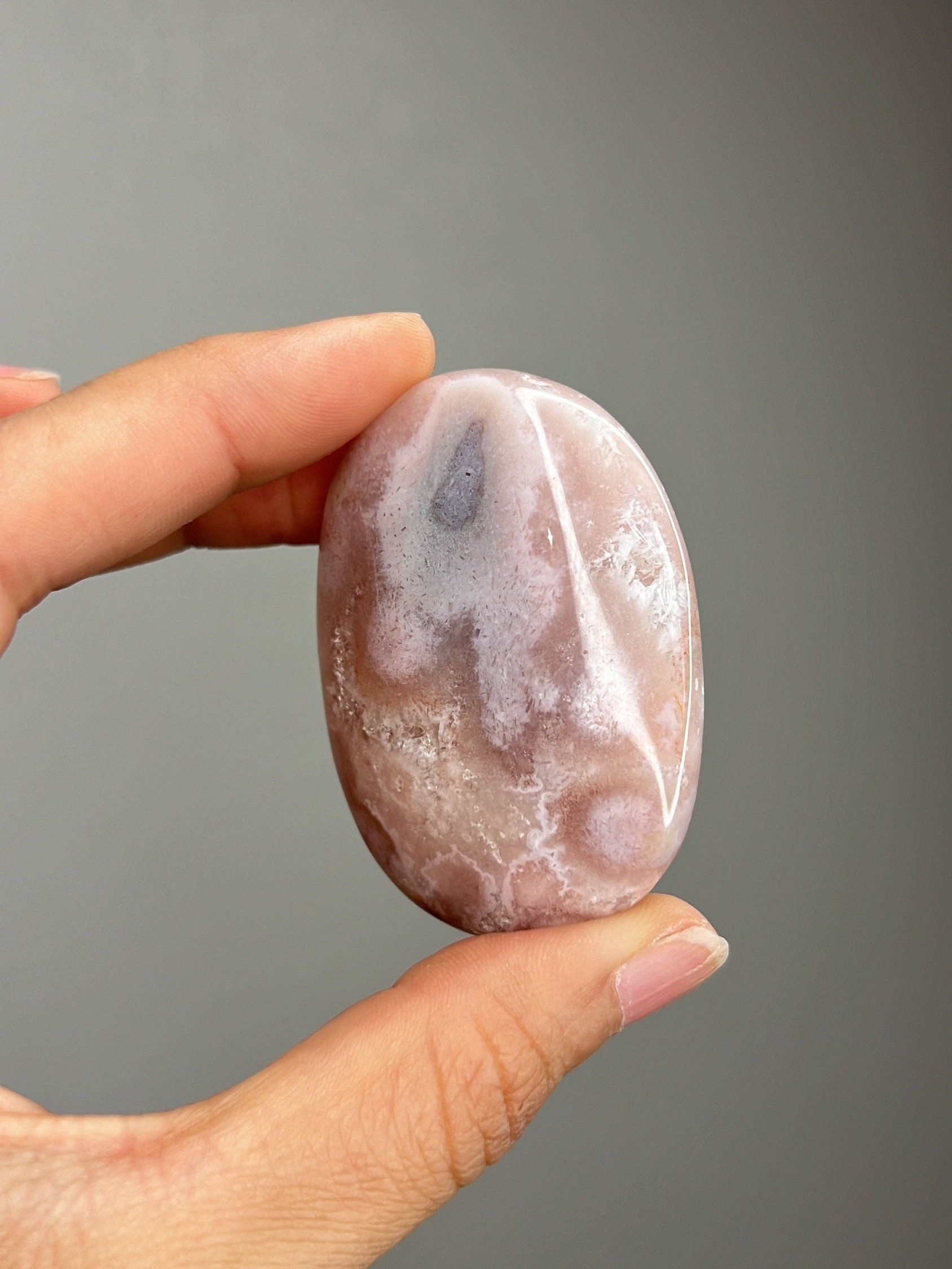 Pink Amethyst x Flower Agate Palm Stone #C1
