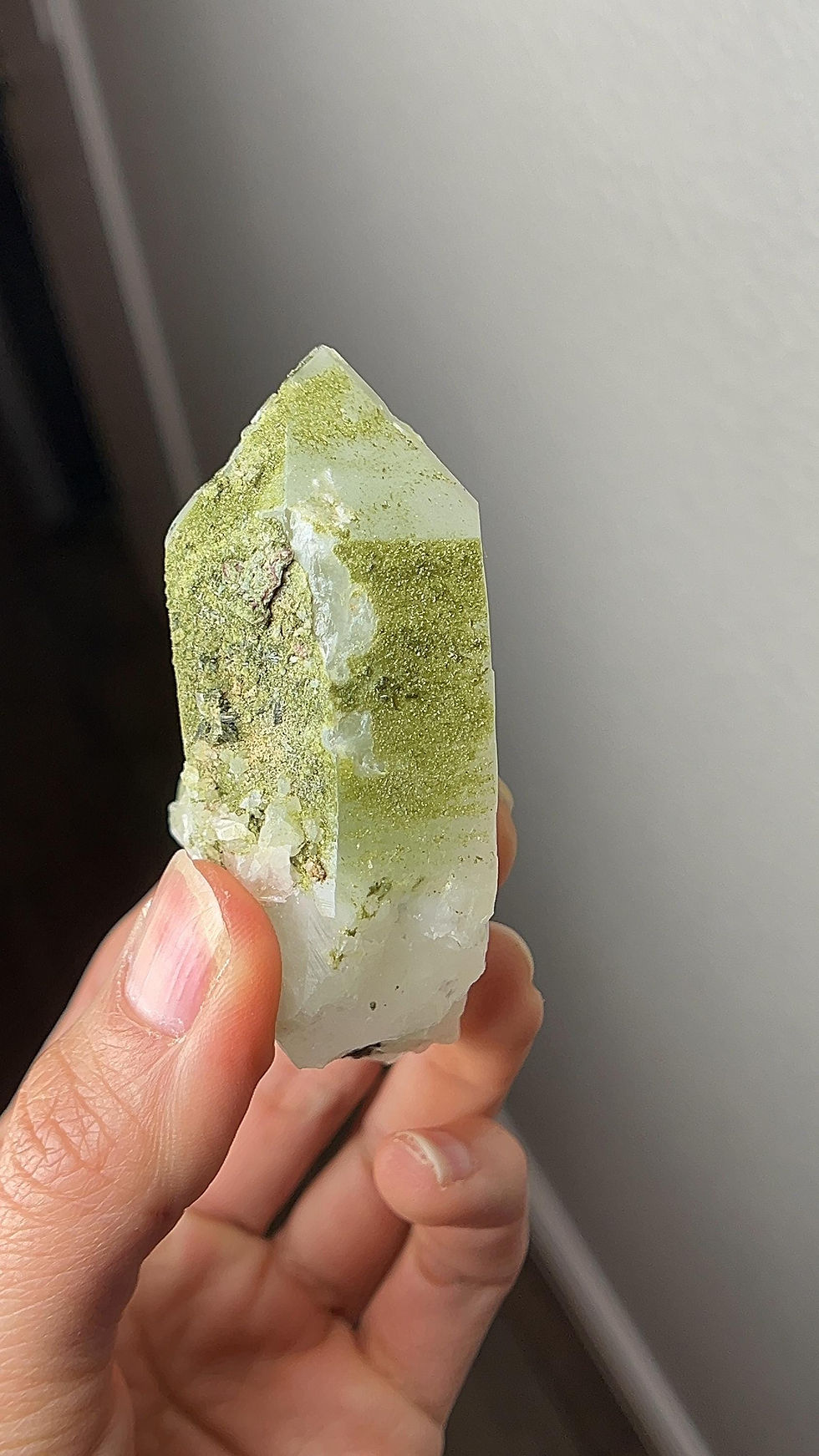 Thumbnail: Epidote Quartz #1 - Extra Grade, Polished Quartz Point with Green Epidote