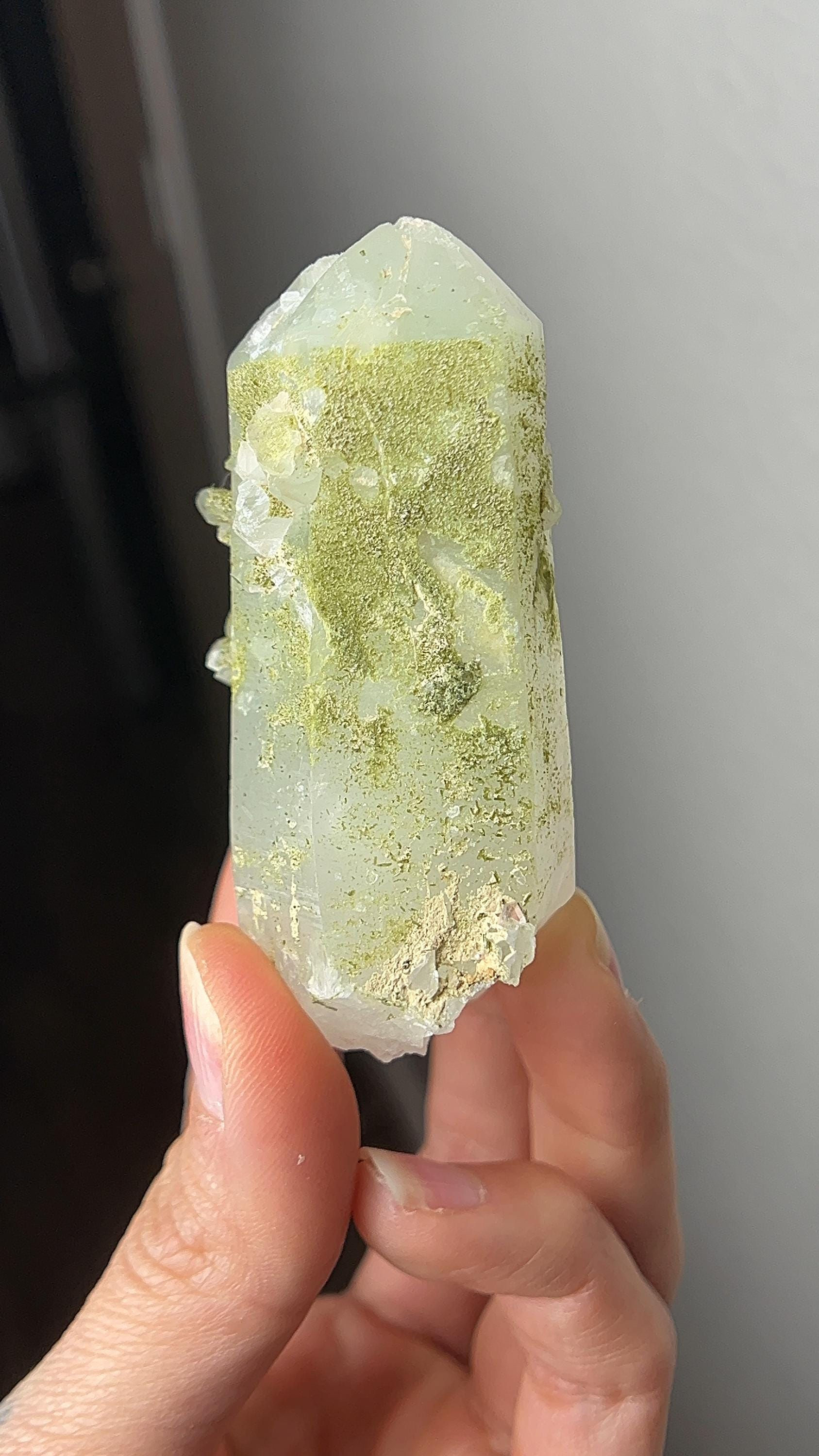 Epidote Quartz #5 - Extra Grade, Polished Quartz Point with Green Epidote