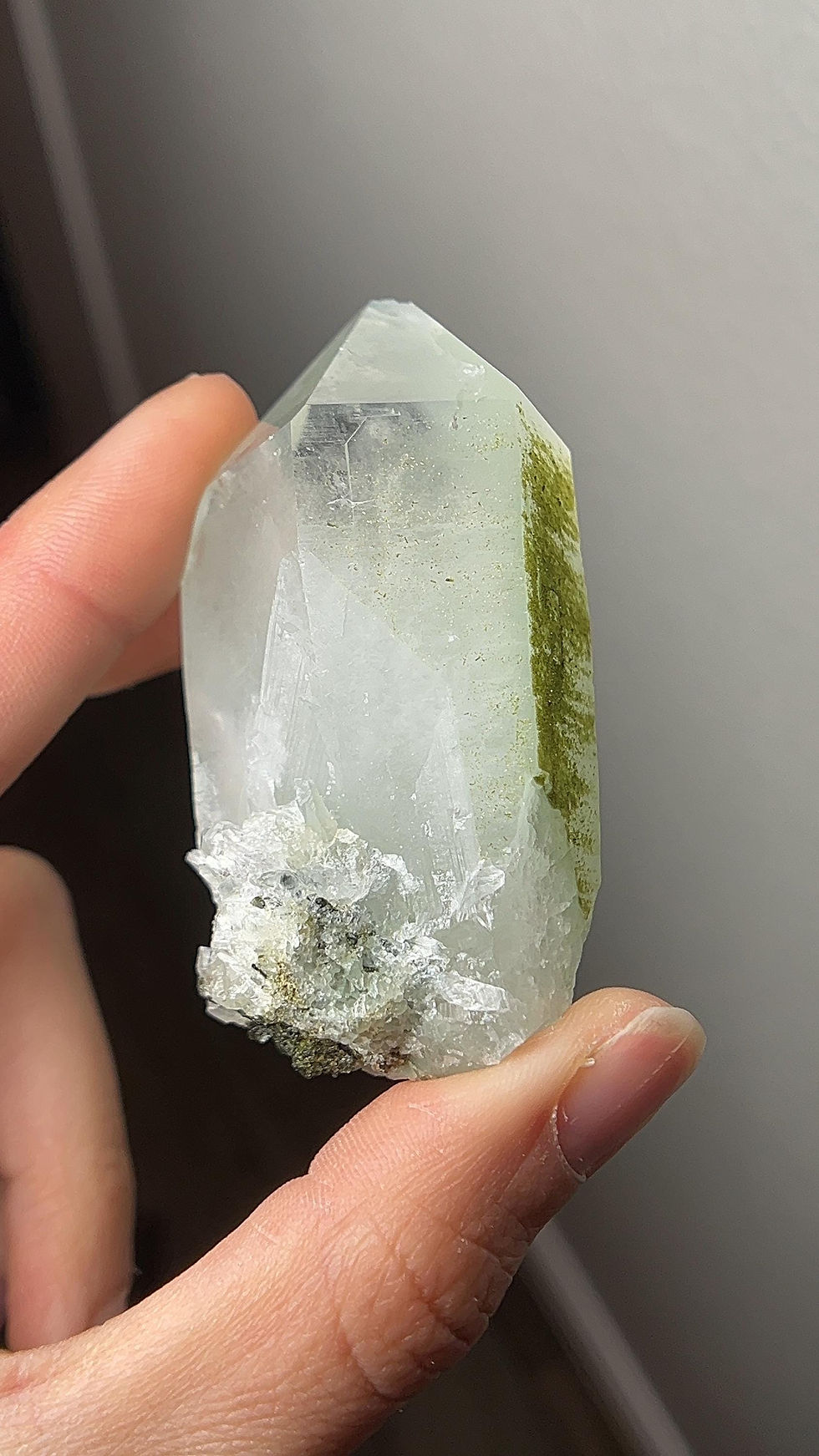 Thumbnail: Epidote Quartz #4 - Extra Grade, Polished Quartz Point with Green Epidote